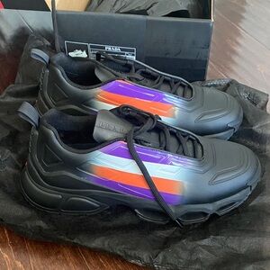 Prada Men's Black Sneakers with Purple and Orange Accents